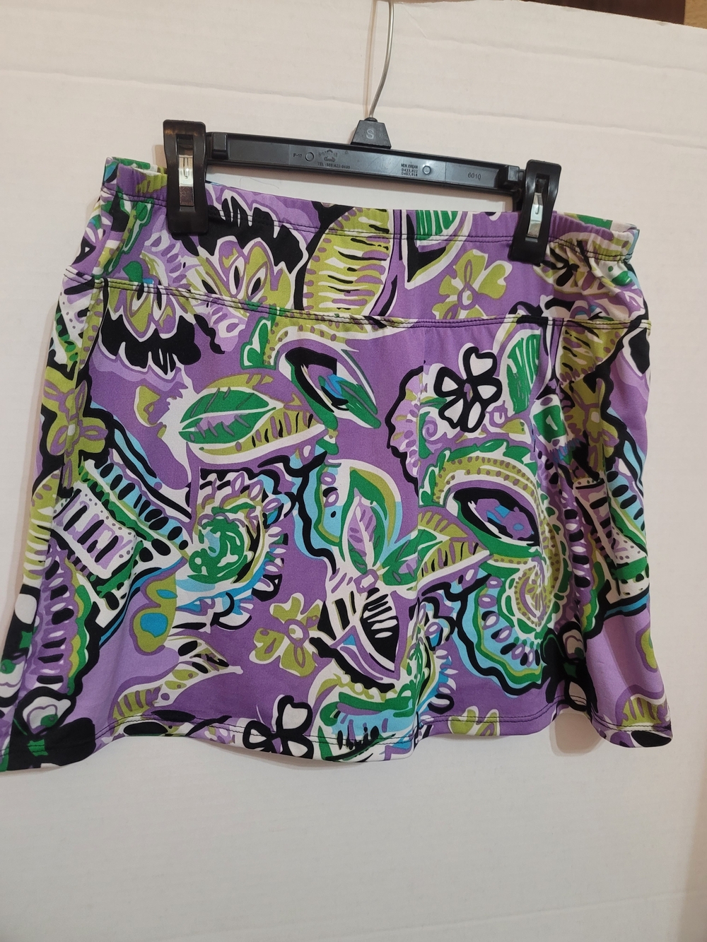 B Skinz Purple Floral Paisley -Print Mini Skort with Elastic Waist Sz Medium